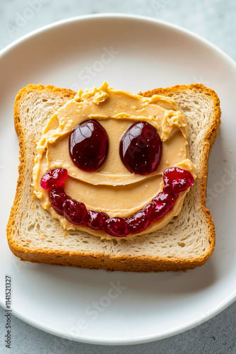 A peanut butter and jelly sandwich on a white plate