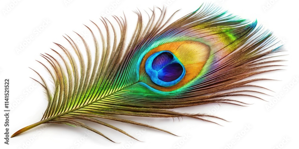 Fototapeta premium Vibrant Peacock Feather on Transparent Background for Product Photography