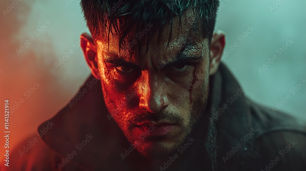 Bloody Battle Portrait: Intense Close-up of a Warrior's Face Bloody Battle Portrait: Intense Close-up of a Warrior's Face