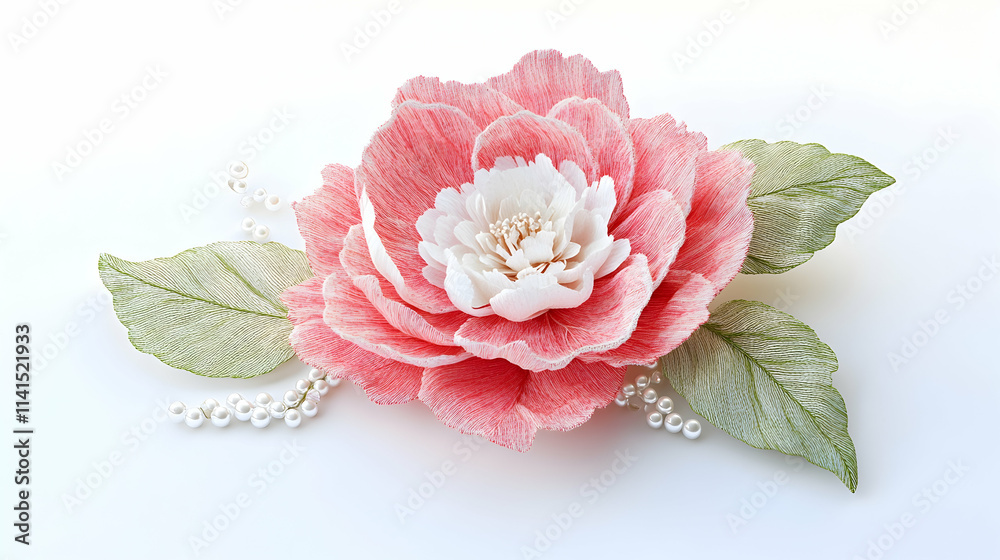 Embroidered Flower Illustration with Pearls Embroidered Flower Illustration with Pearls