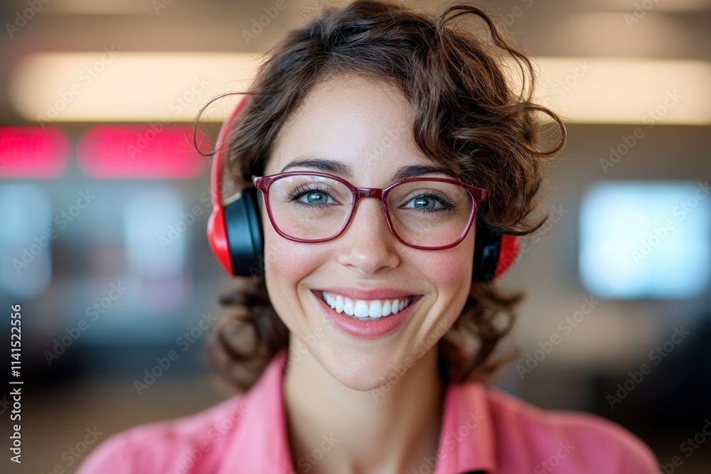 Smiling Call Center Agent Closing a Sale with Headphones in Modern Office Environment Smiling Call Center Agent Closing a Sale with Headphones in Modern Office Environment