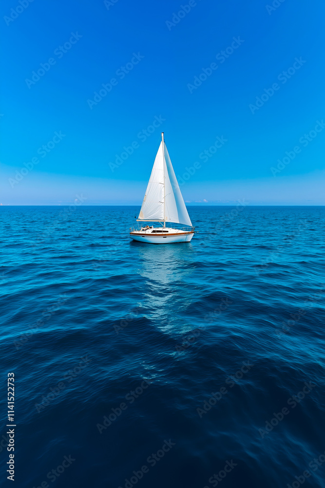 Fototapeta premium A white sailboat floating in the middle of the ocean