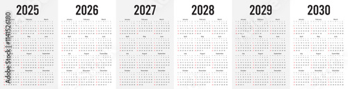 Minimalist Calendar Set 2025-2030. Editable vertical vector calender