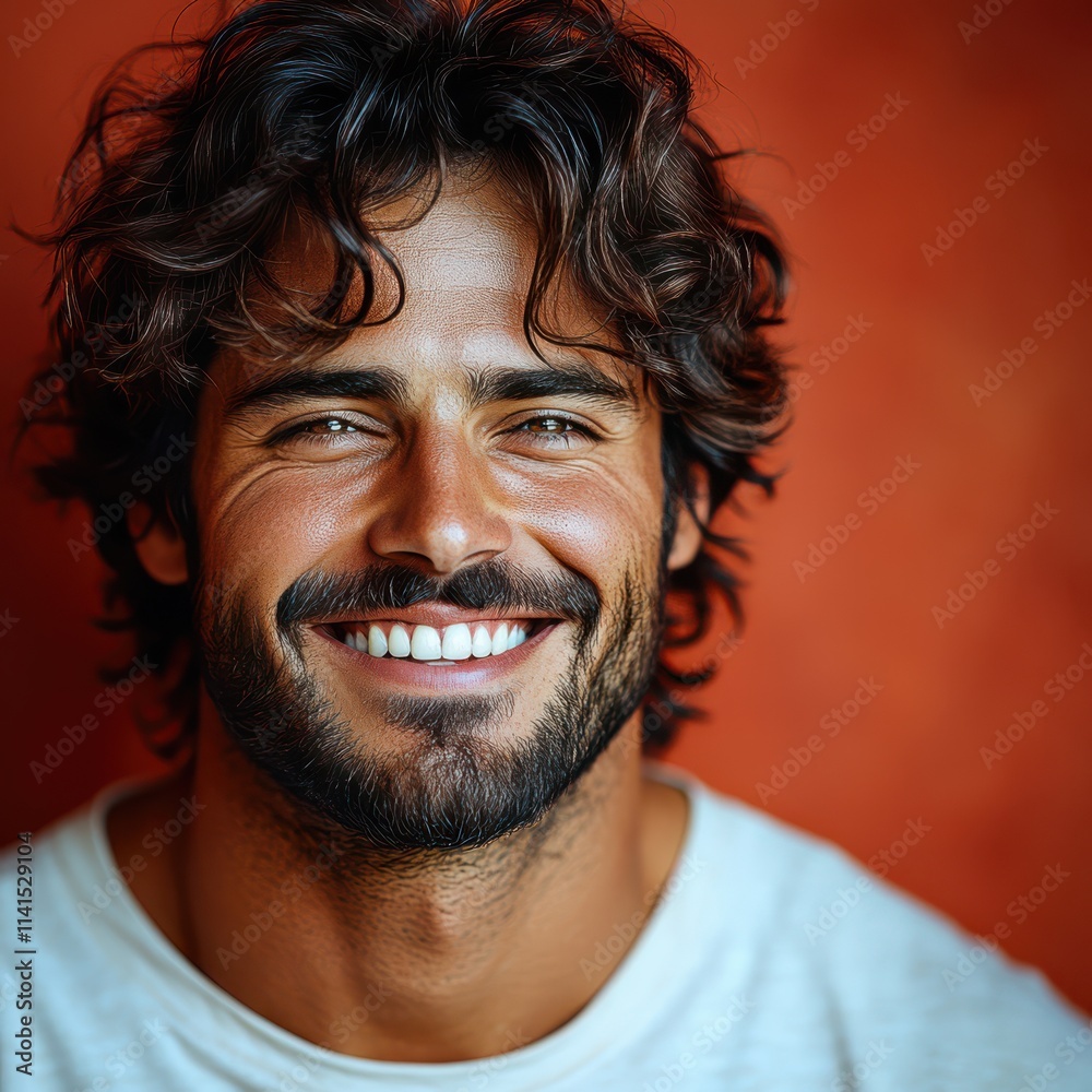 A young man with casual t-shirt is smiling at the camera, solid color background A young man with casual t-shirt is smiling at the camera, solid color background