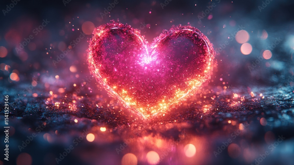 Sparkling heart shape glowing on mystical background Sparkling heart shape glowing on mystical background