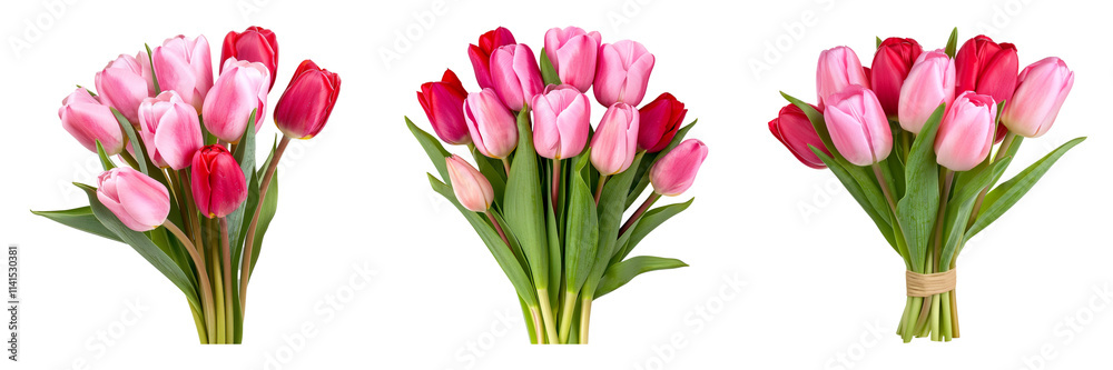 Elegant Pink and Red Tulip Bouquet on White Background Elegant Pink and Red Tulip Bouquet on White Background