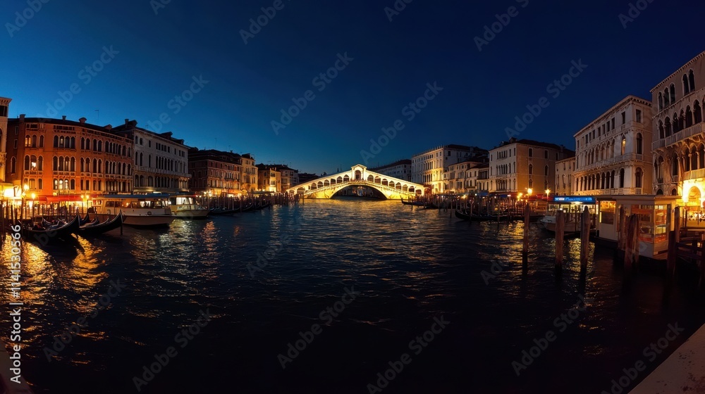 Fototapeta premium Scenic Evening View of Grand Canal with Lighted Buildings at Dusk