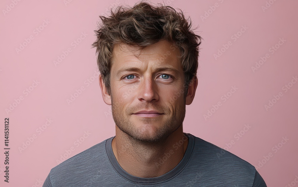 Fototapeta premium man with casual t-shirt is smiling at the camera, solid color background