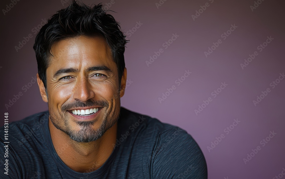 man with casual t-shirt is smiling at the camera, solid color background man with casual t-shirt is smiling at the camera, solid color background