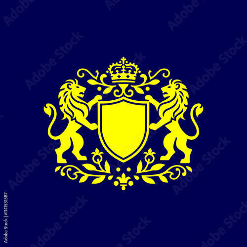 heraldic lion logo shield coat of arms family crest logo	
 photo