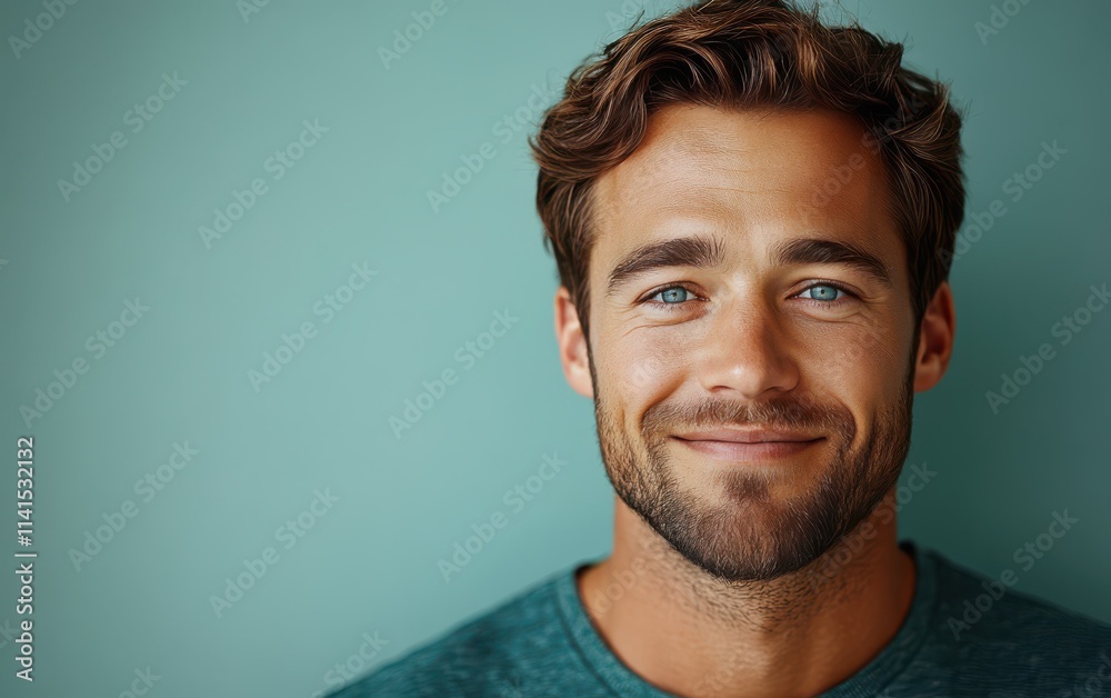 man with casual t-shirt is smiling at the camera, solid color background man with casual t-shirt is smiling at the camera, solid color background