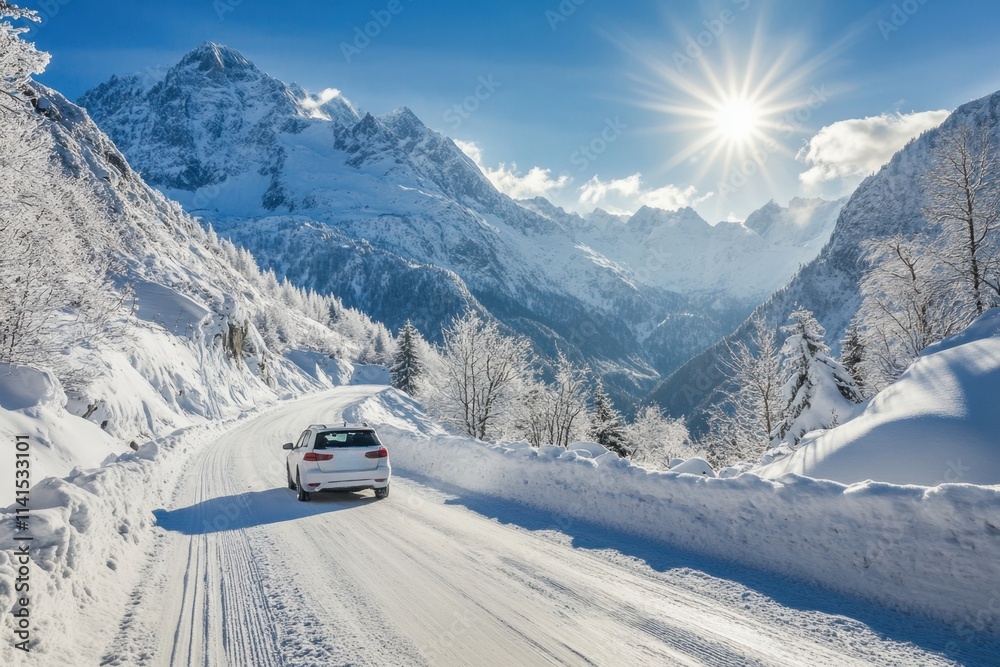 Captivating road trip adventure along a snowy mountain pass scenic landscape photography winter wonderland majestic views peaceful journey Captivating road trip adventure along a snowy mountain pass scenic landscape photography winter wonderland majestic views peaceful journey