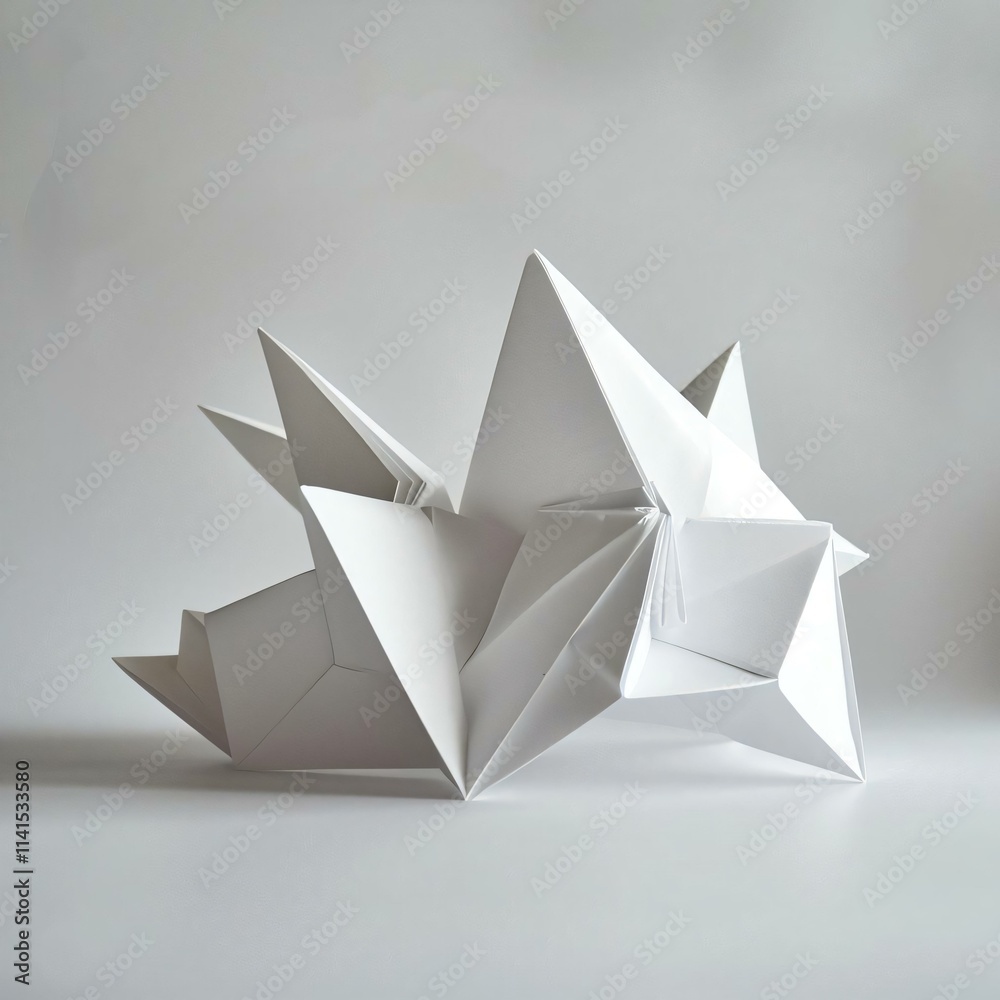 White origami figures grey background showcase intricate paper craftsmanship White origami figures grey background showcase intricate paper craftsmanship