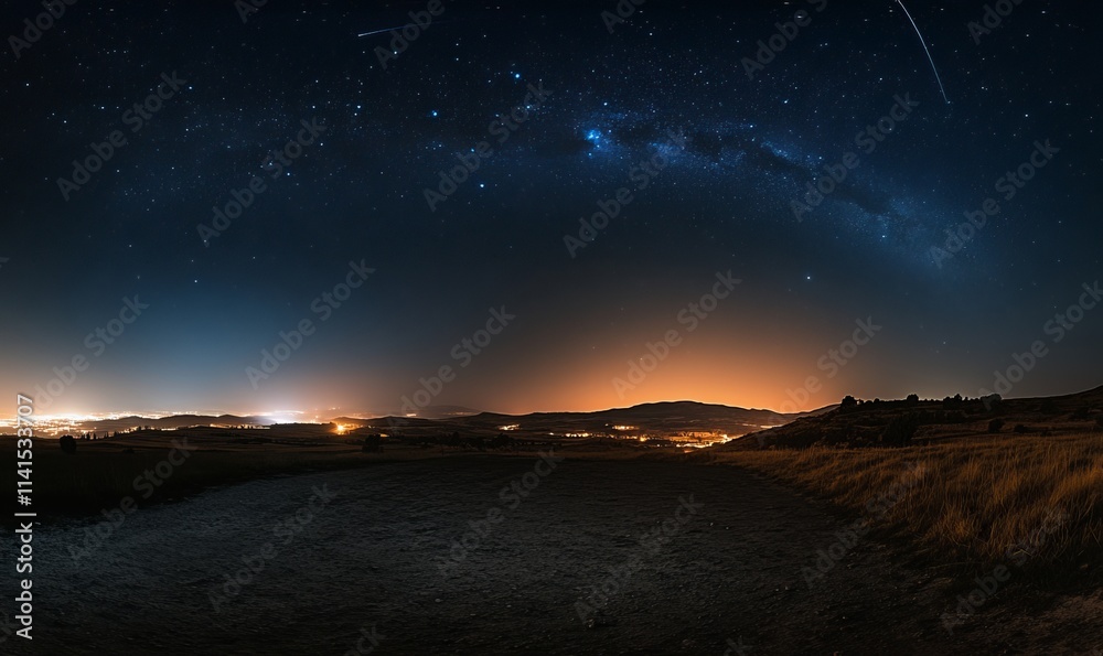 sky with a shooting star streaking across the dark expanse, Generative AI sky with a shooting star streaking across the dark expanse, Generative AI