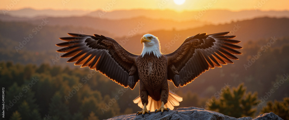 Majestic eagle spreading its wings at sunset on World Wildlife Day Majestic eagle spreading its wings at sunset on World Wildlife Day