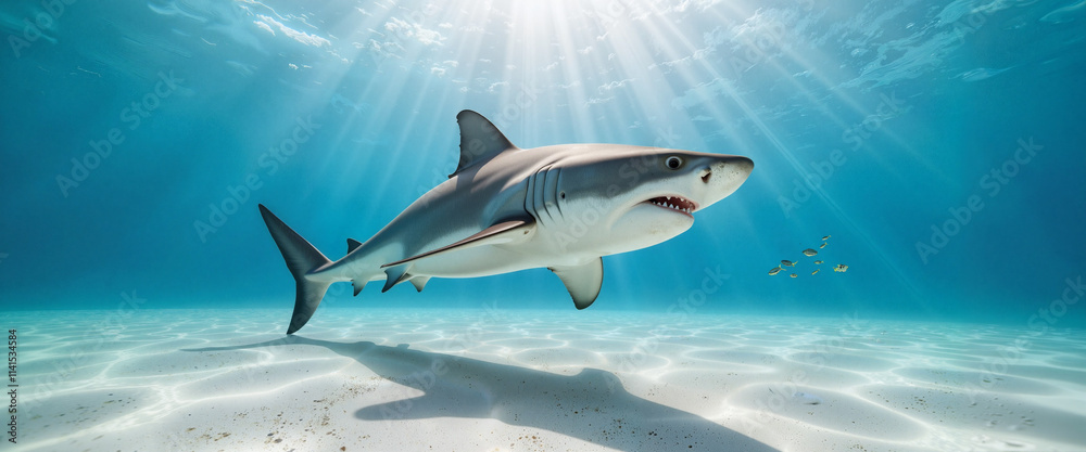 Fototapeta premium Celebrating World Wildlife Day with a focus on the majestic shark in crystal clear waters