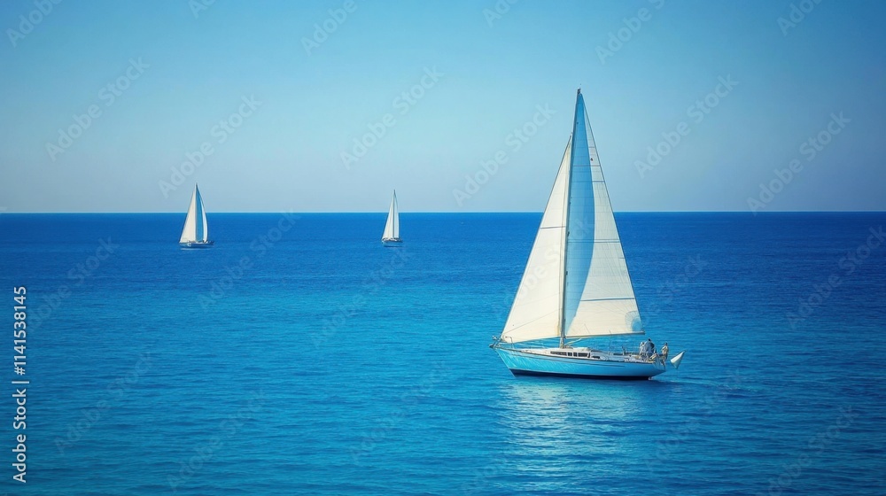 Fototapeta premium Tranquil Sailboats on Calm Blue Ocean Under Clear Sky