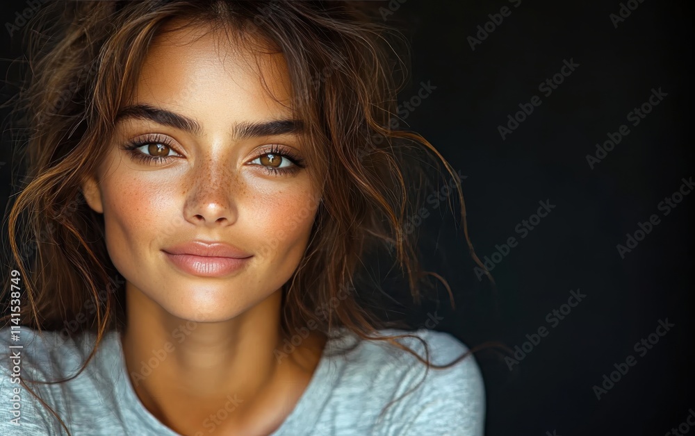 Beauty girl smiling and wearing a t-shirt in studio color background