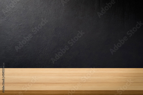 Empty wooden table top and color dark or gray wall background for showing products and advertisers. Template mock up for display of product. product promotion in the wall. for display or montage. photo