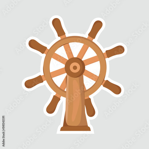 Ship's Wheel Vector Illustration Sticker. A nautical ship’s wheel, symbolizing maritime adventures and ocean exploration. Ideal for sea-themed holiday designs