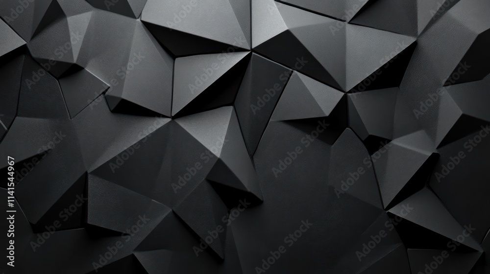 Abstract black geometric pattern with sharp angles and facets.