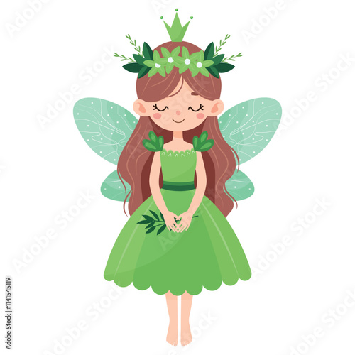 little wood fairy isolated on white background flat illustration