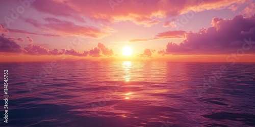 sunrise over a calm ocean with orange and pink hues, Generative AI