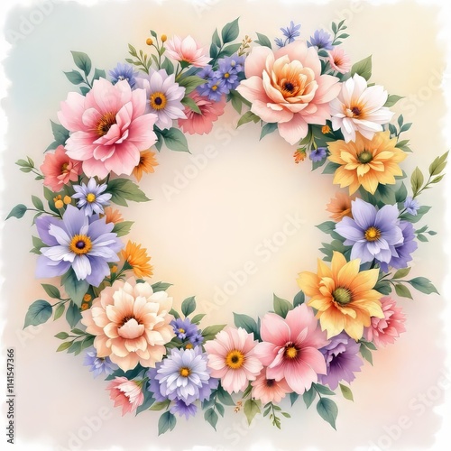 A vibrant floral watercolor wreath.