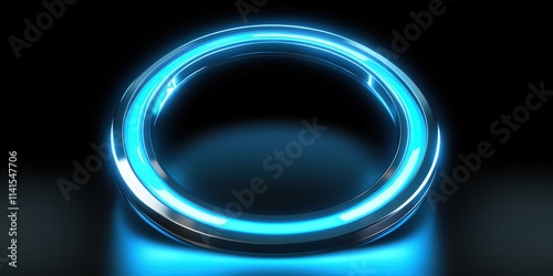 Abstract Neon Ring on Black Background with Glowing Edge in a Futuristic Style Ideal for Digital Designs and Creative Projects