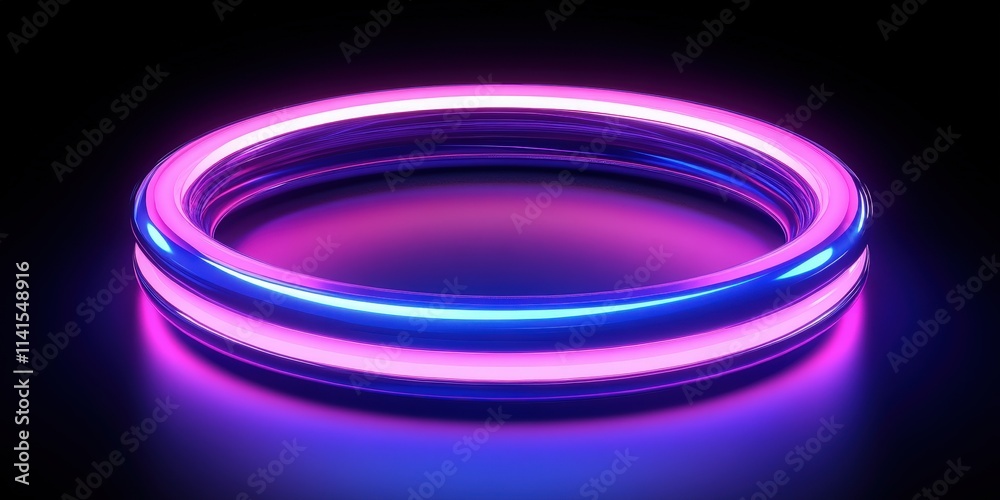 Vibrant Neon Pink and Blue Abstract Ring on Pitch Black Background with Smooth Light Trails and Glossy Finish Vibrant Neon Pink and Blue Abstract Ring on Pitch Black Background with Smooth Light Trails and Glossy Finish