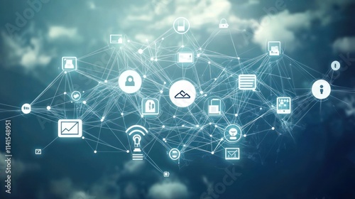 Abstract network illustration depicting digital connections and data flow.