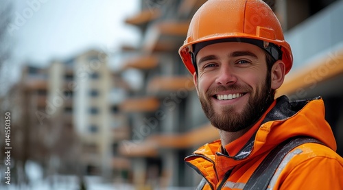 A construction worker wearing an orange jacket