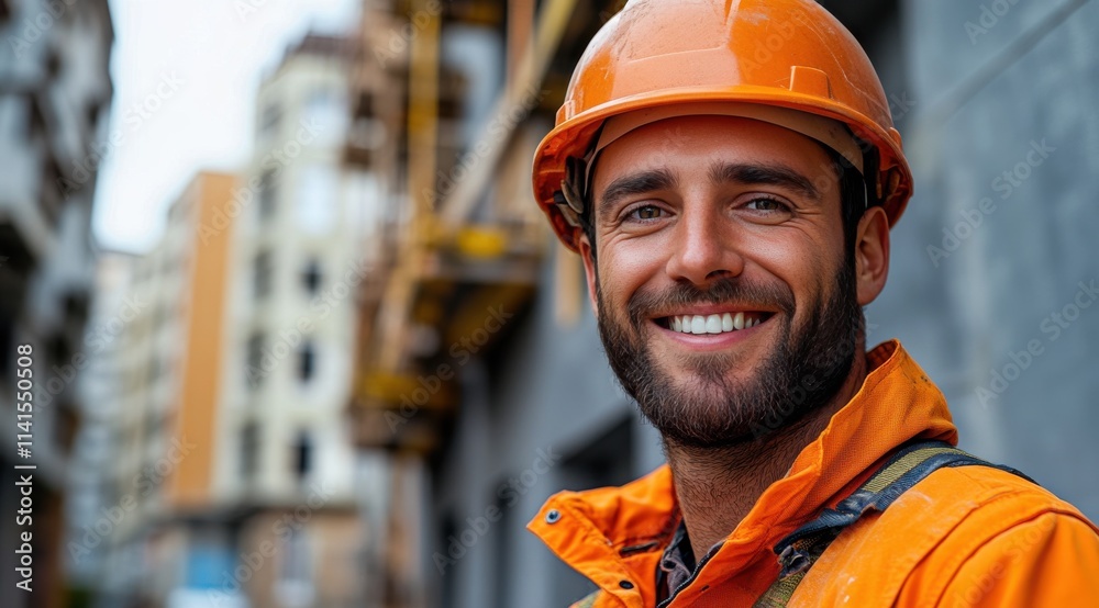 A construction worker wearing an orange jacket A construction worker wearing an orange jacket