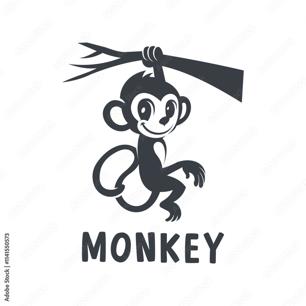 Fototapeta premium Silhouette logo of a hanging monkey.