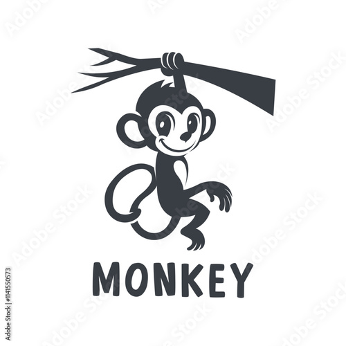 Silhouette logo of a hanging monkey. photo