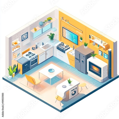 Aerial view of cozy smart home design modern isometric urban apartment illustration