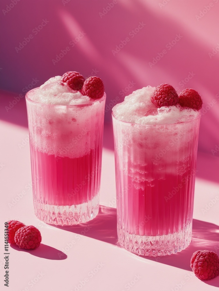 Glasses with Ice and Raspberries Glasses with Ice and Raspberries