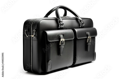 Elegant Black Leather Travel Bag, Business Trip, Luxury photo