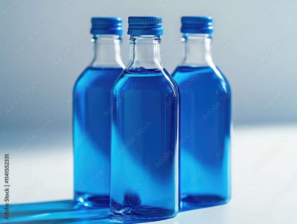 Blue liquids on table Blue liquids on table