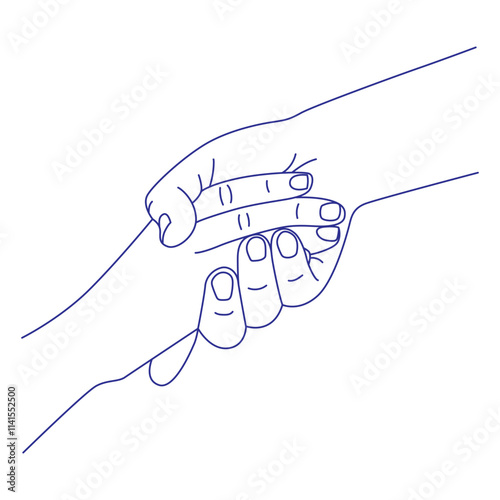 Hand pulling. Gesture contour vector illustration. Index, middle, ring, little fingers and thumb