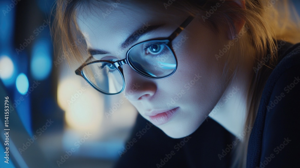 Woman with glasses on laptop Woman with glasses on laptop