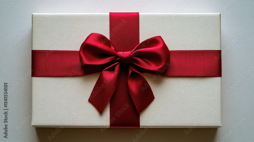 White gift box with red ribbon and bow White gift box with red ribbon and bow