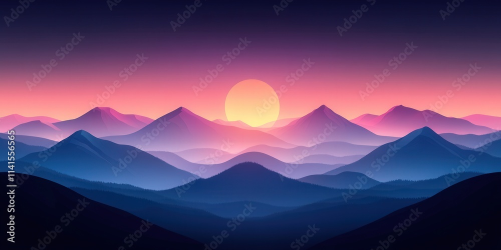 custom made wallpaper toronto digitalVector Illustration of a Colorful Sunset Over Mountain Silhouettes on a Black Background with a Smooth Gradient and Abstract Design Elements