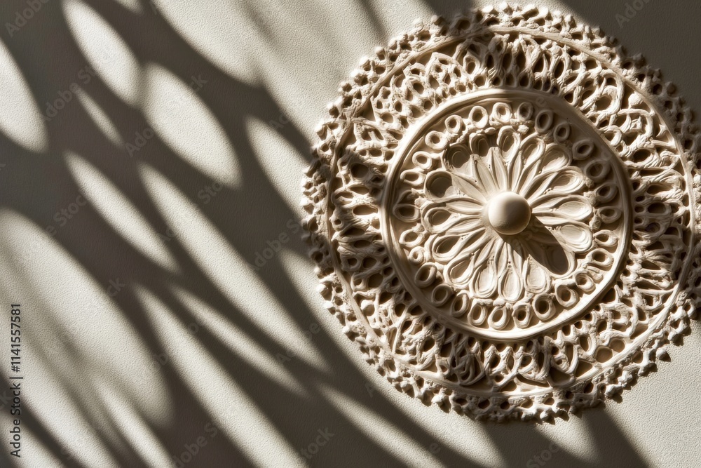 Obraz premium Minimalistic white circular pattern with intricate shadows for modern interior design