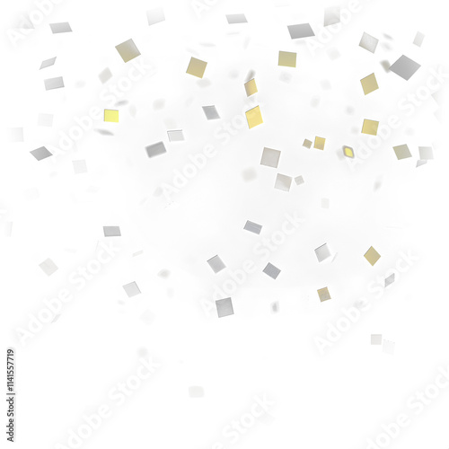 Silver and gold falling confetti png background. Party shiny striking decor