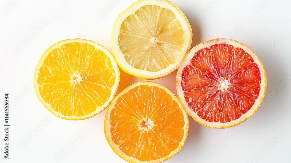 A bright, citrus-inspired palette with juicy, orange and lemon hues, isolated on a white background, top view A bright, citrus-inspired palette with juicy, orange and lemon hues, isolated on a white background, top view