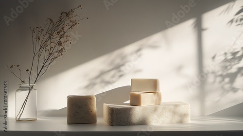 Wallpaper Mural Minimalist Light Filled Composition with Natural Soap Bars and Delicate Dried Lavender : Generative AI Torontodigital.ca