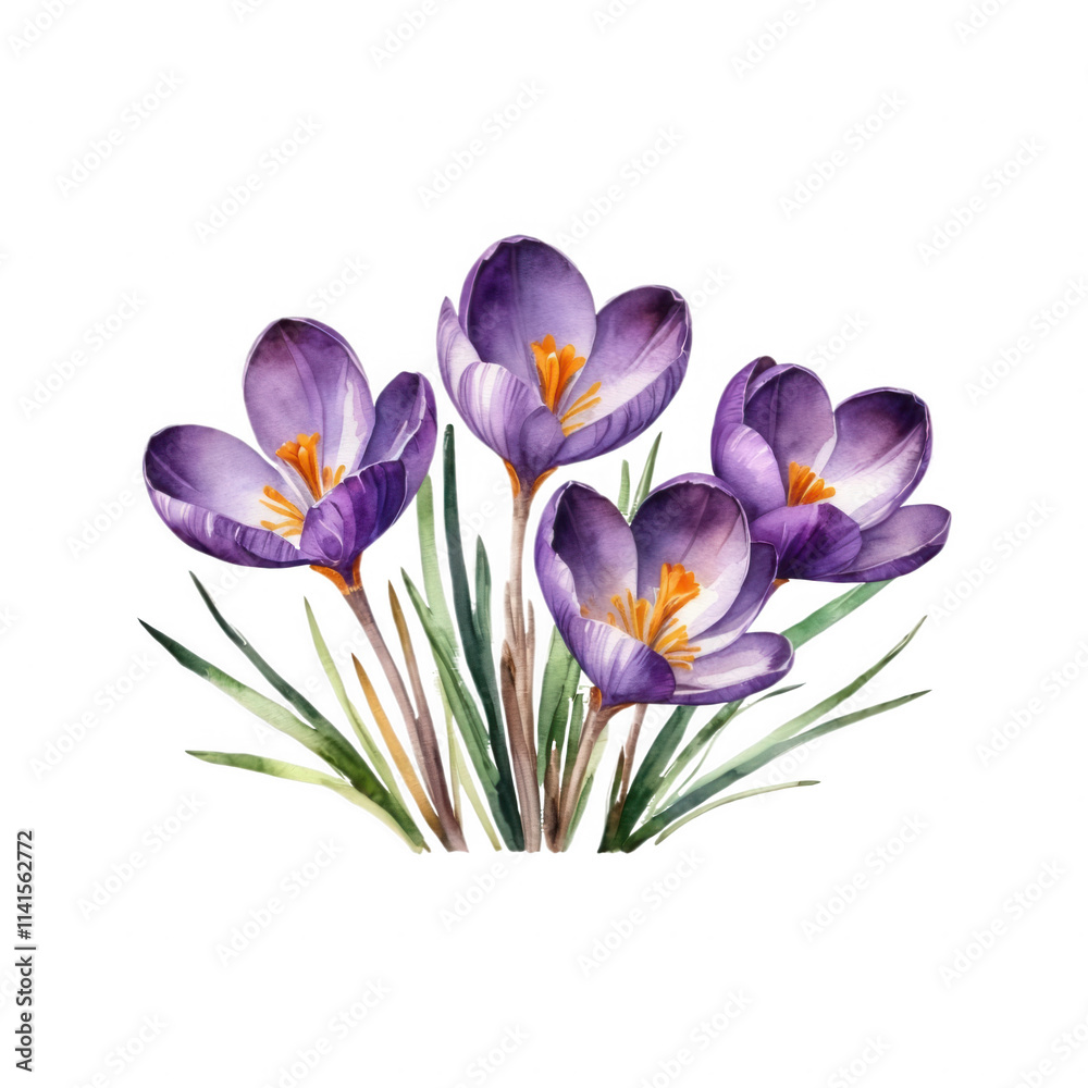 Obraz premium purple crocus flower border in watercolor style, isolated on transparent background. Perfect for designs.