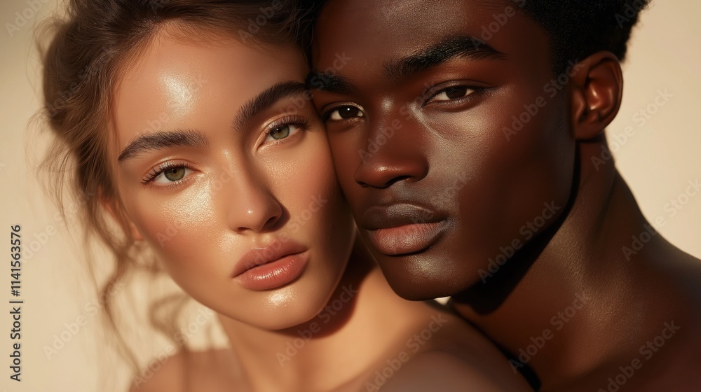 Elegant portrait of two models with natural beauty and glowing skin Elegant portrait of two models with natural beauty and glowing skin