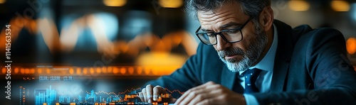 Portrait of mature businessman in eyeglasses working in office. photo